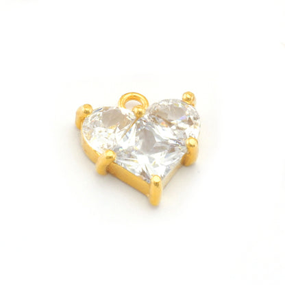 Micro Pave Heart pendant one loop Gold plated Brass rhinestone crystals 3254