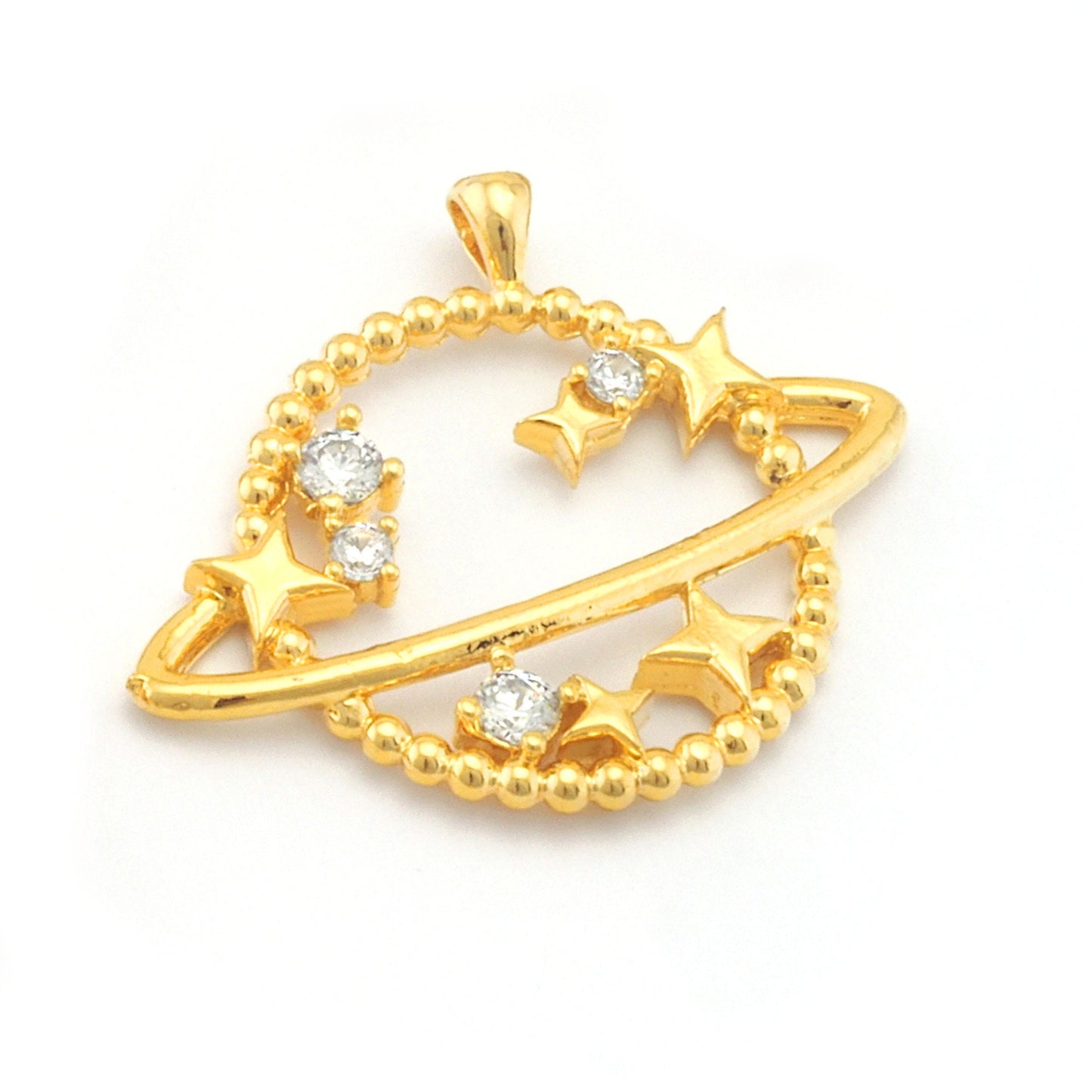 Micro Pave Saturn Star pendant one loop Gold plated Brass rhinestone crystals 3254