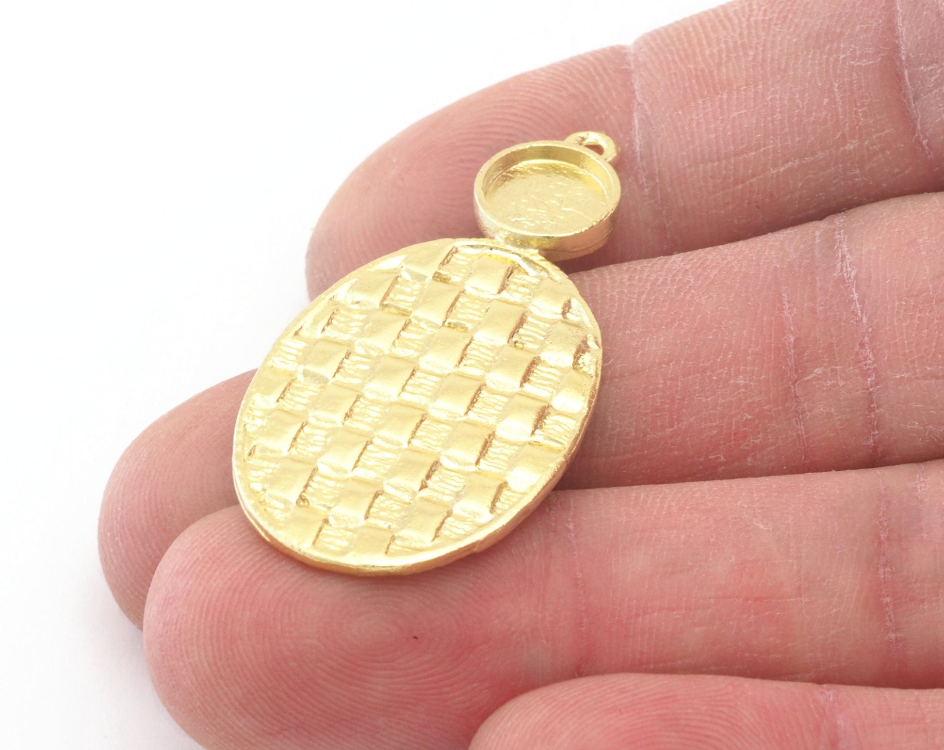 Oval Setting Blank Pendant Woven Textured Raw, Shiny, Antique Silver , Gold Plated Brass 42mm 1.5mm thickness 4777