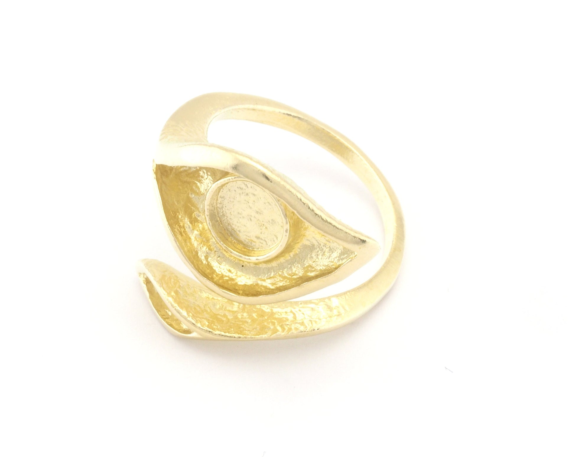 Leaf Eye Ring Adjustable Ring Bezel Raw Brass, Antique silver, Shiny Silver, Shiny Gold 6 mm Round Setting (7US - 9USinner size ) 4783