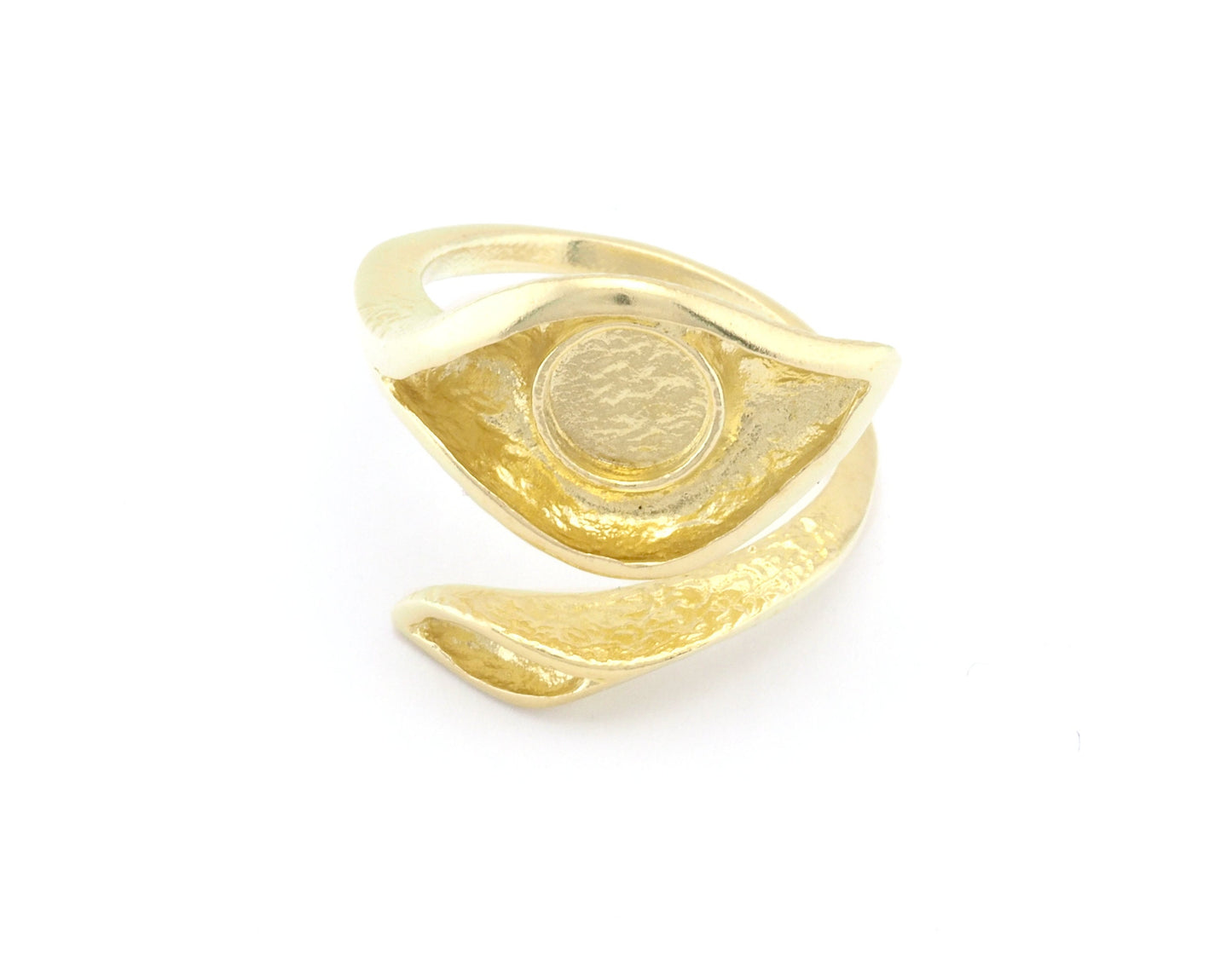 Leaf Eye Ring Adjustable Ring Bezel Raw Brass, Antique silver, Shiny Silver, Shiny Gold 6 mm Round Setting (7US - 9USinner size ) 4783