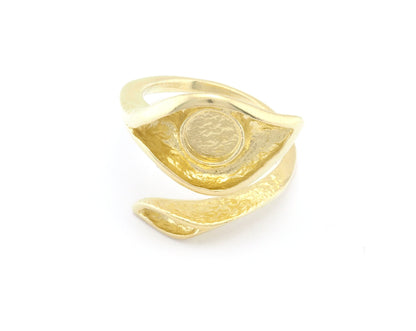 Leaf Eye Ring Adjustable Ring Bezel Raw Brass, Antique silver, Shiny Silver, Shiny Gold 6 mm Round Setting (7US - 9USinner size ) 4783