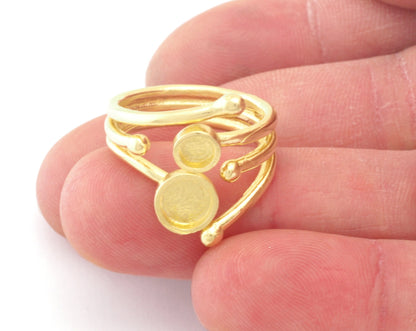 Adjustable Ring Bezel Setting 4mm and 6 mm Round Setting Raw Brass , Antique silver, Shiny silver, Shiny gold plated (7US - 9US size ) 4787