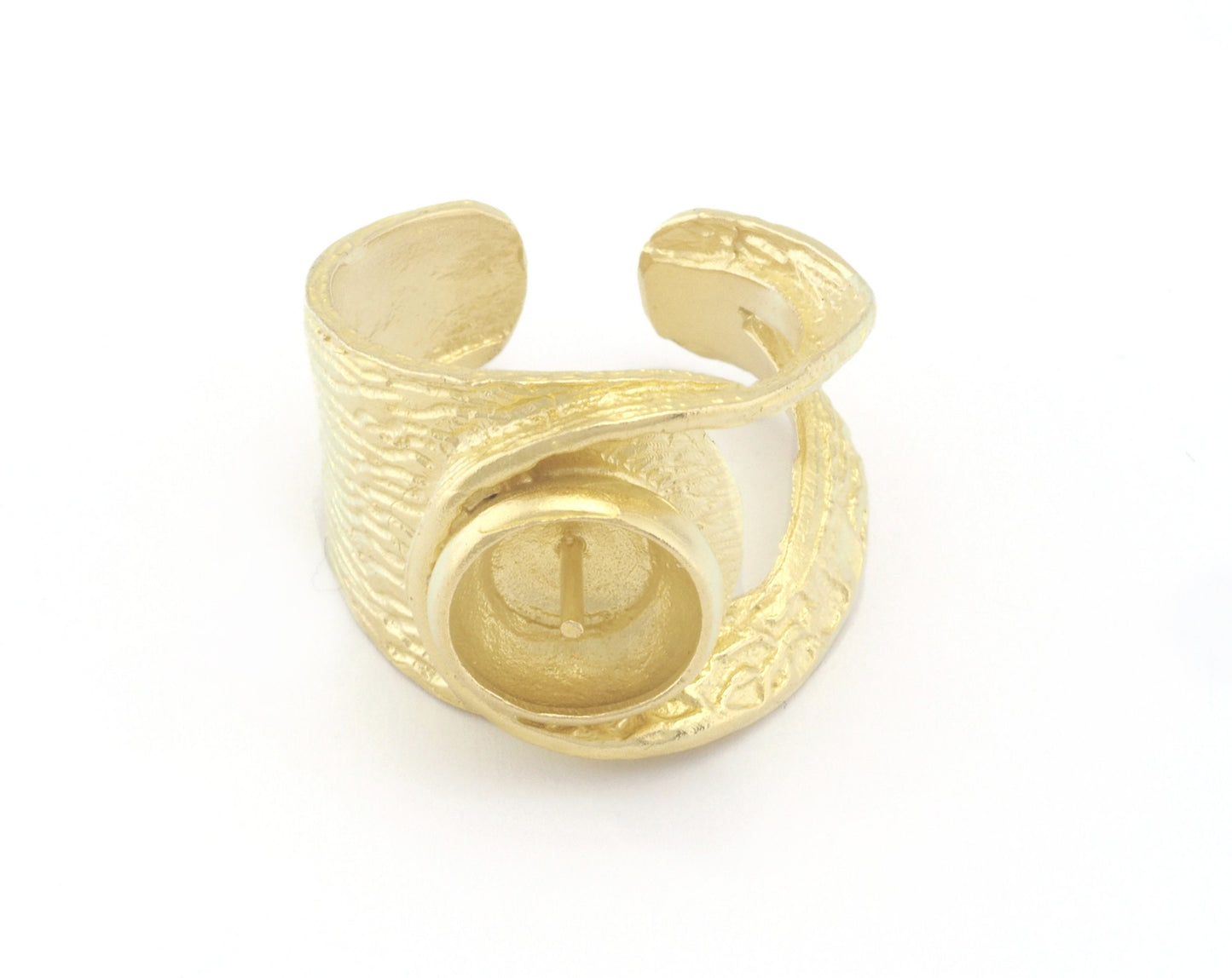 Adjustable Ring Half Drilled Pearl Bezel Raw Brass, Antique silver, Shiny silver, Shiny Gold 10 mm Round Setting (7US - 9US size ) 4788