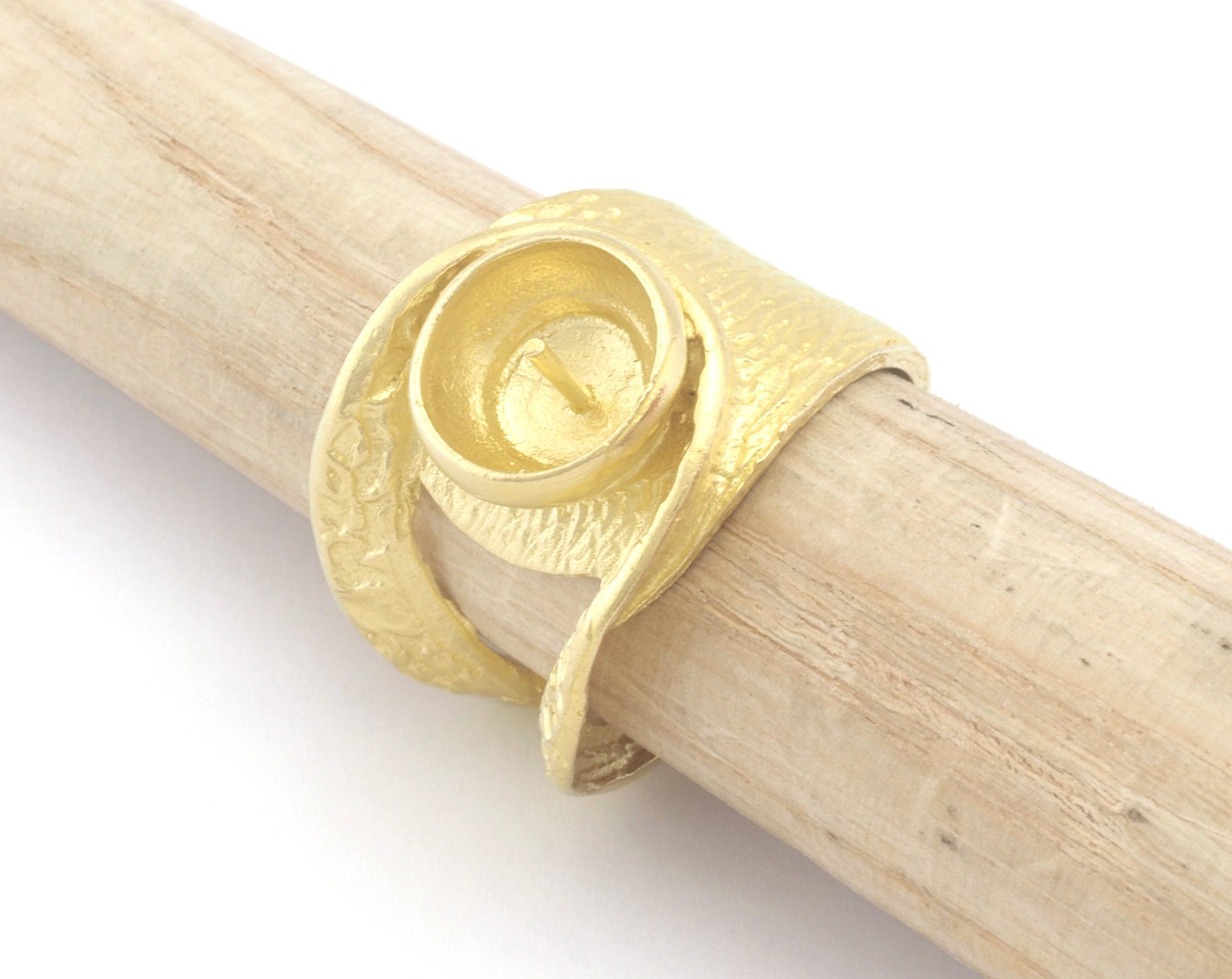 Adjustable Ring Half Drilled Pearl Bezel Raw Brass, Antique silver, Shiny silver, Shiny Gold 10 mm Round Setting (7US - 9US size ) 4788