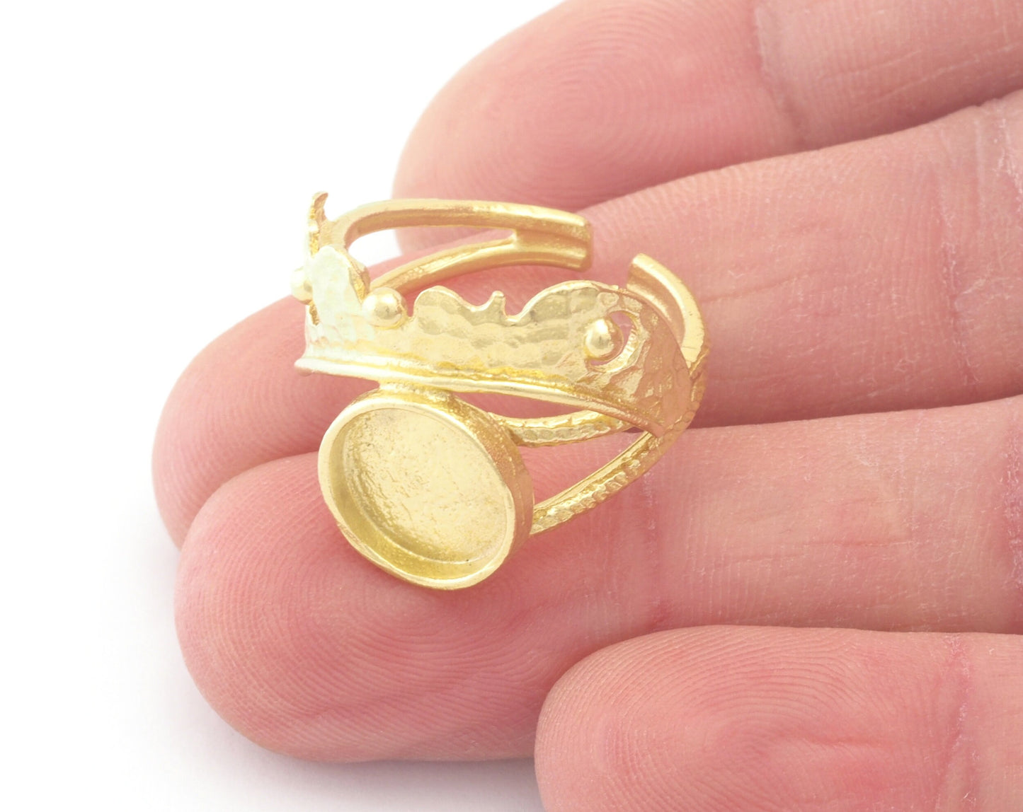 Round Blank Adjustable Ring Half Bezel Raw Brass, Antique silver, Shiny silver, Shiny gold plated 10 mm Setting (7US - 9USinner size ) 4789