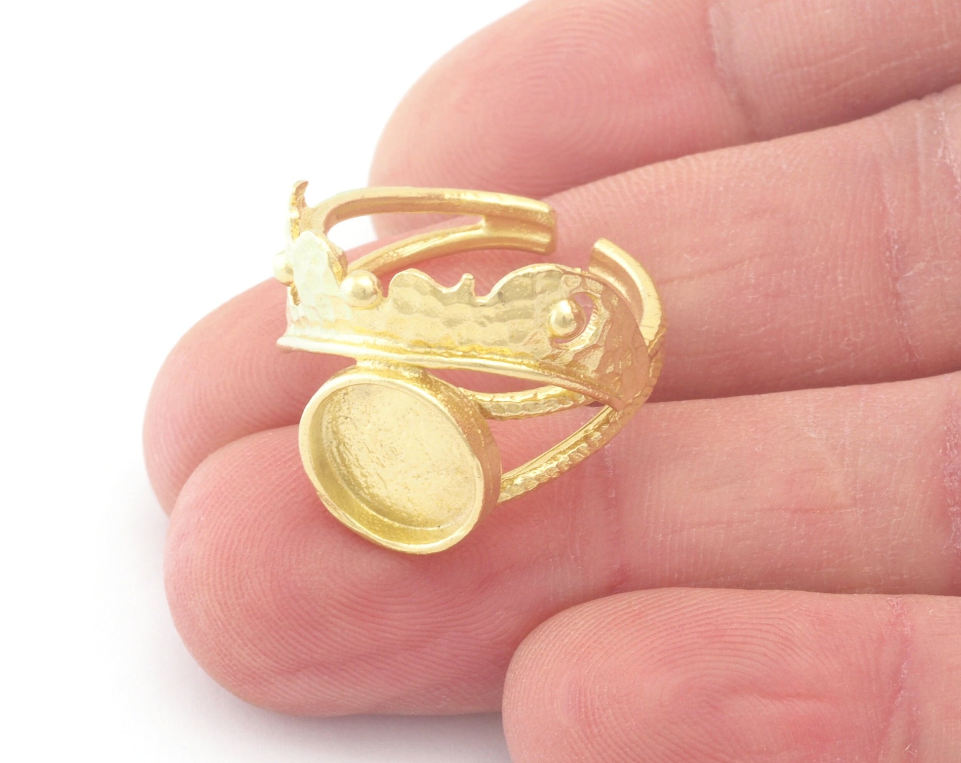 Round Blank Adjustable Ring Half Bezel Raw Brass, Antique silver, Shiny silver, Shiny gold plated 10 mm Setting (7US - 9USinner size ) 4789