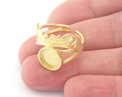 Round Blank Adjustable Ring Half Bezel Raw Brass, Antique silver, Shiny silver, Shiny gold plated 10 mm Setting (7US - 9USinner size ) 4789