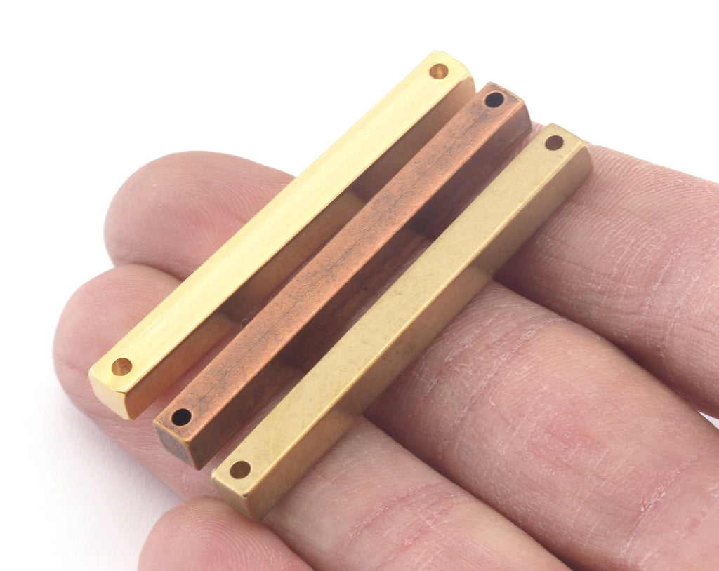 Raw brass, Antique Copper, Gold connector square stamping bar 5x50mm 3/16"x2" 2 hole square rod (2mm 5/64" 12 gauge hole )sbl550- C2