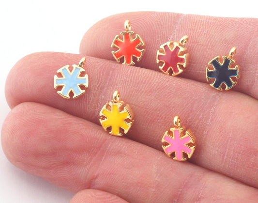 Snow Flake Colorful Charms Enamel Shiny Gold Plated Brass Charms 11x8mm findings OZ4818