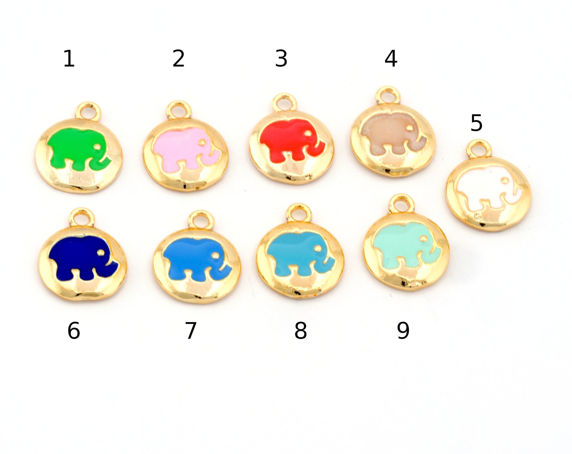 Elephant Round Colorful Charms Enamel Shiny Gold Plated Charms 14x12mm findings OZ4818