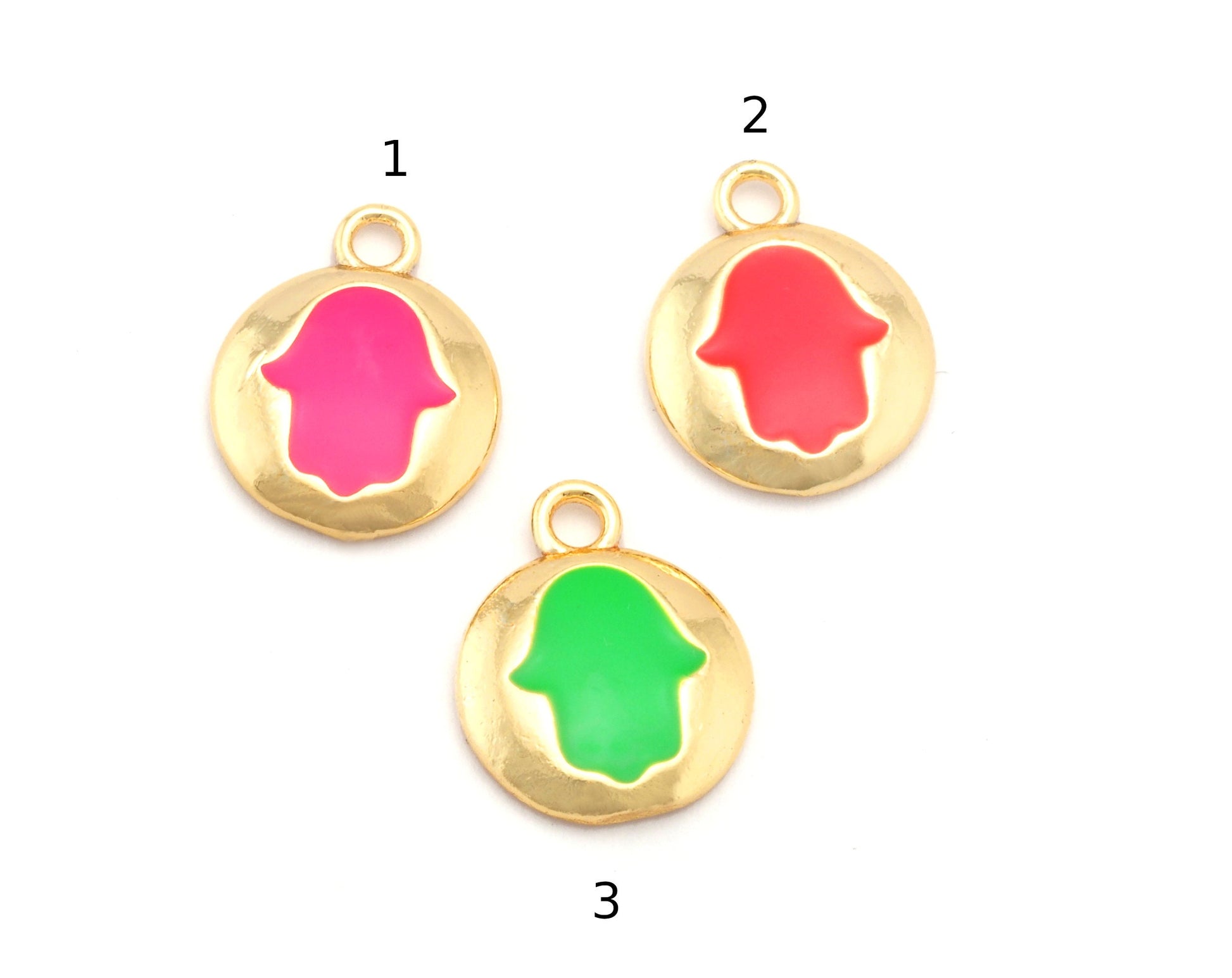 Hand Round Colorful Charms Enamel Shiny Gold Plated Brass Charms 15x12mm findings OZ4818