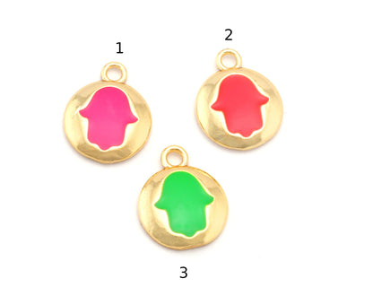 Hand Round Colorful Charms Enamel Shiny Gold Plated Brass Charms 15x12mm findings OZ4818