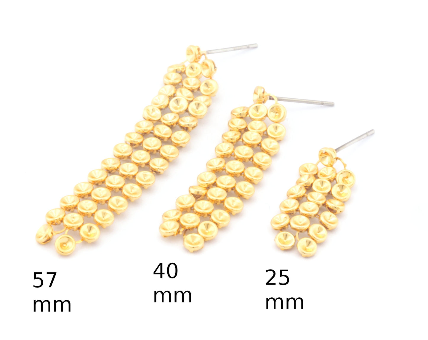 Dangle Stud Cup Discs Earring Base Blank Bezel Settings Shiny gold Plated Brass 57-40-25mm findings (3mm blanks) 4760