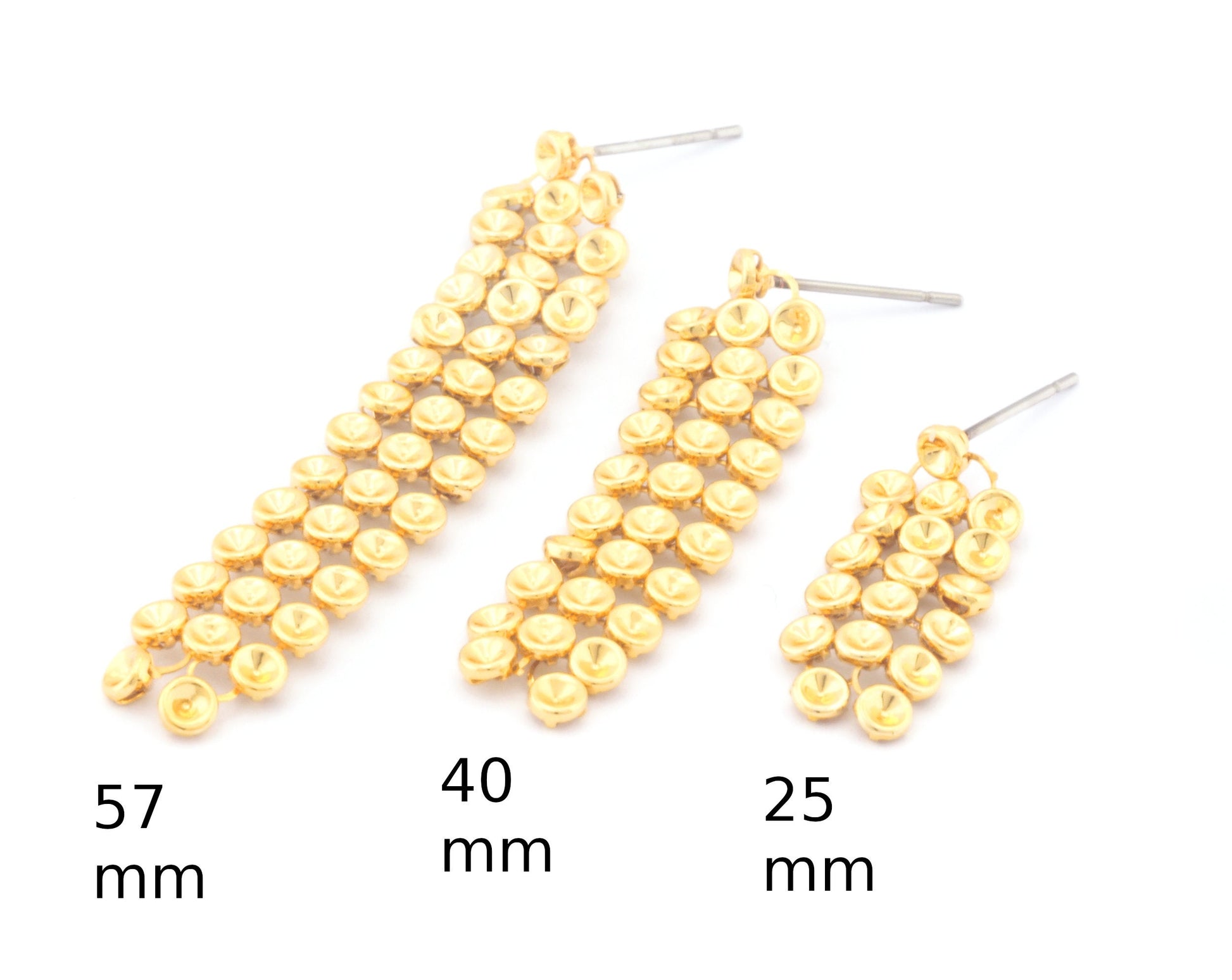 Dangle Stud Cup Discs Earring Base Blank Bezel Settings Shiny gold Plated Brass 57-40-25mm findings (3mm blanks) 4760