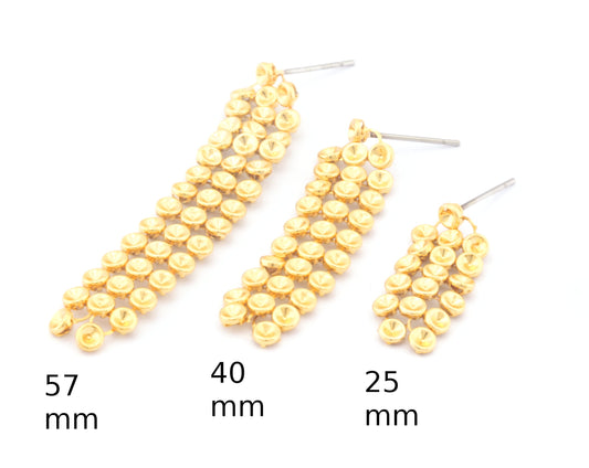 Dangle Stud Cup Discs Earring Base Blank Bezel Settings Shiny gold Plated Brass 57-40-25mm findings (3mm blanks) 4760