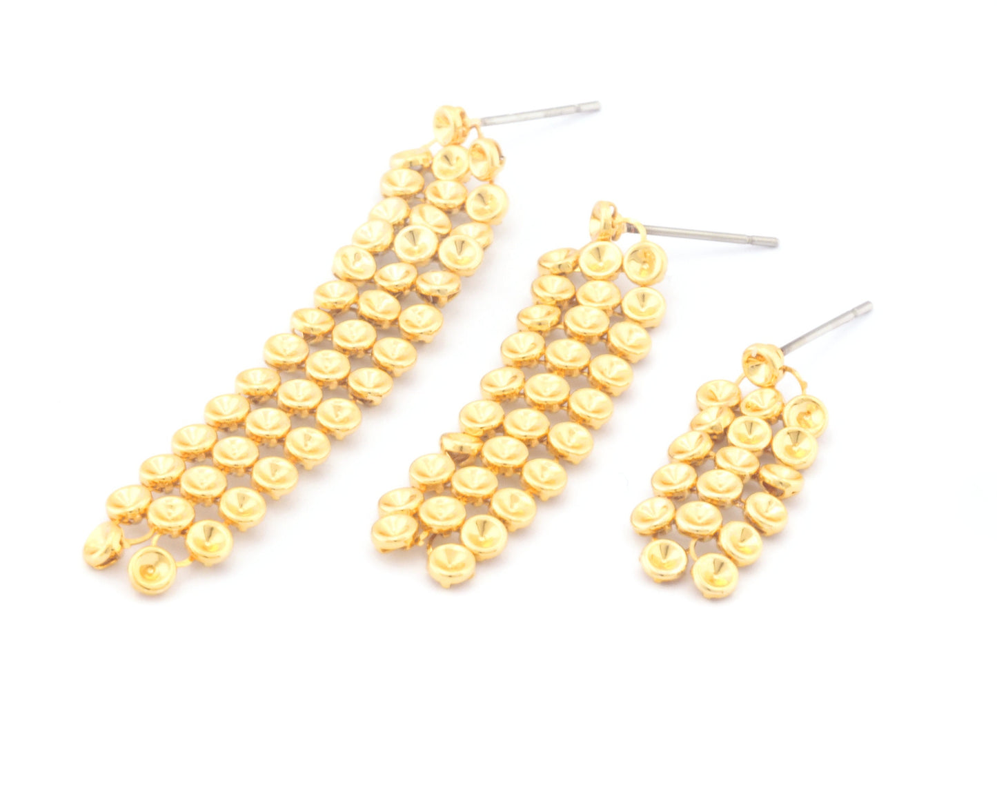 Dangle Stud Cup Discs Earring Base Blank Bezel Settings Shiny gold Plated Brass 57-40-25mm findings (3mm blanks) 4760