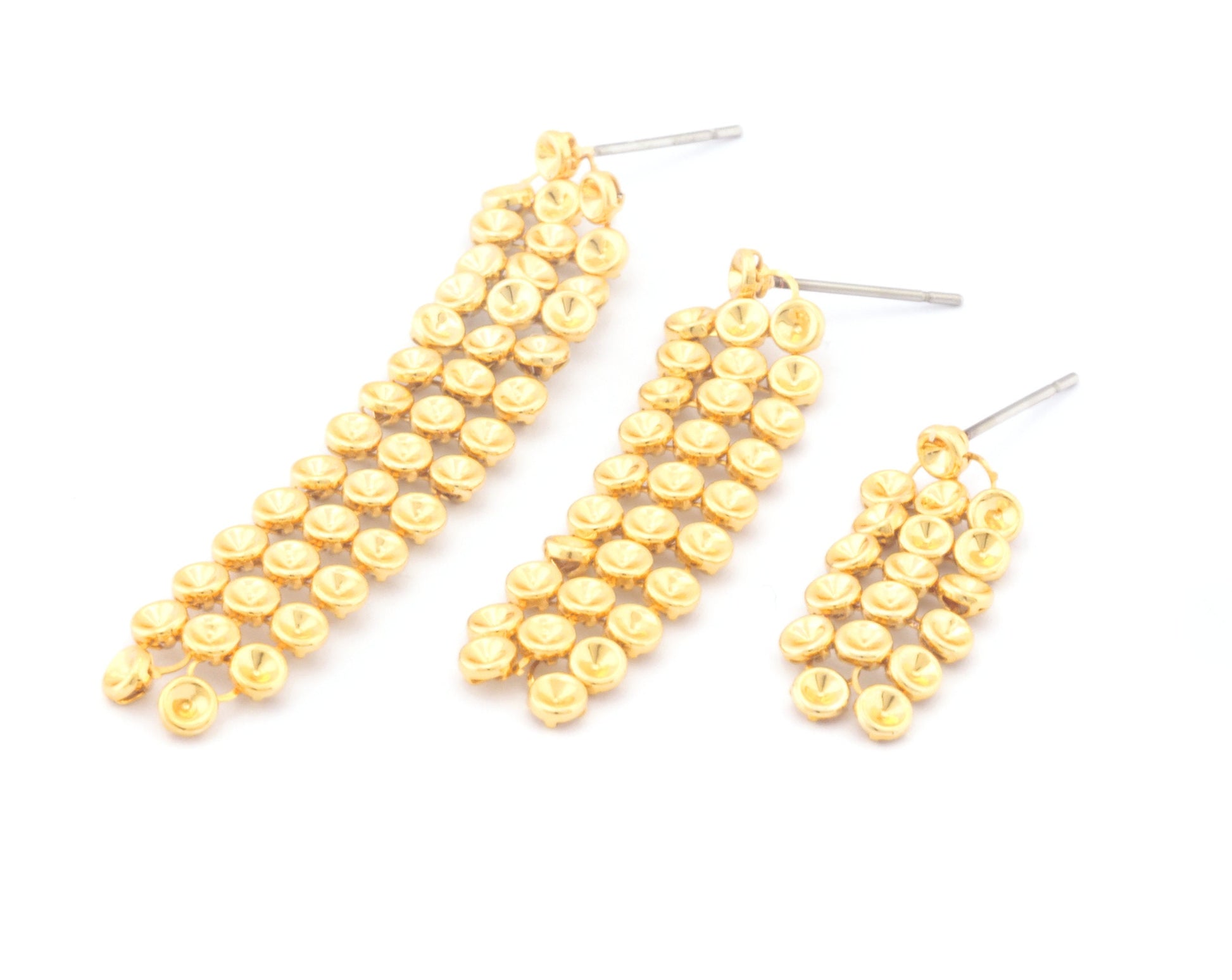 Dangle Stud Cup Discs Earring Base Blank Bezel Settings Shiny gold Plated Brass 57-40-25mm findings (3mm blanks) 4760
