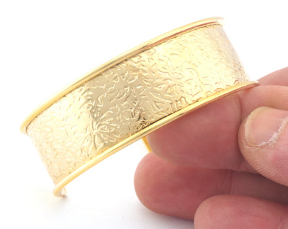 Branch Ivy Gold plated brass textured bangle adjustable bracelet 20x60mm supplies findings Raf2 - BRC