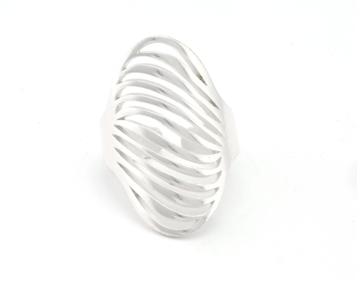 Line Wave Oval Adjustable Ring Raw Brass - Antique silver - Shiny Silver - Shiny Gold (7US 9US inner size) OZ4746