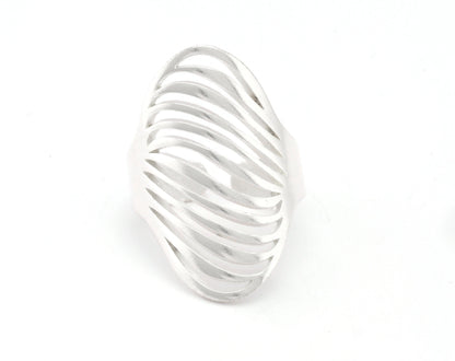 Line Wave Oval Adjustable Ring Raw Brass - Antique silver - Shiny Silver - Shiny Gold (7US 9US inner size) OZ4746