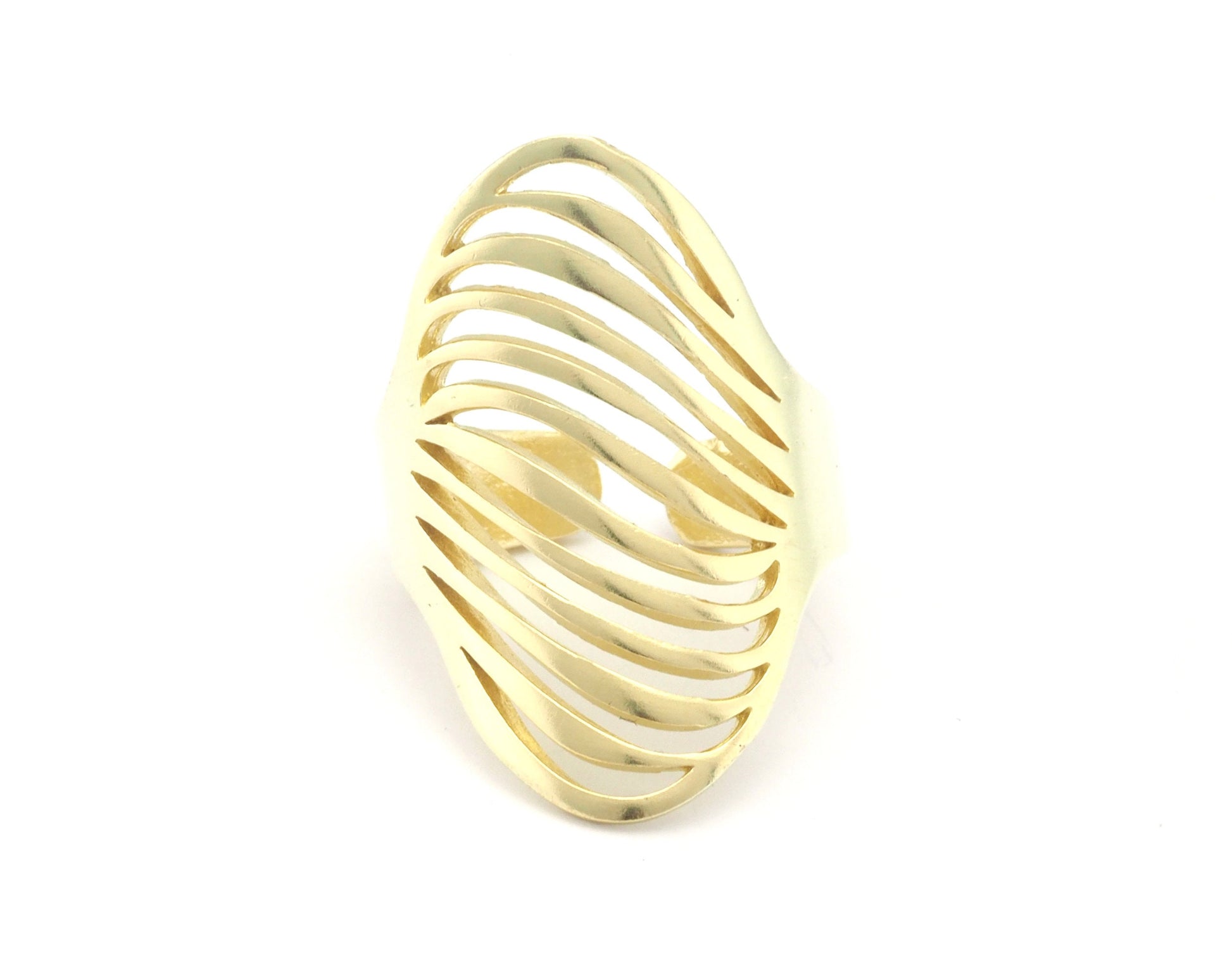 Line Wave Oval Adjustable Ring Raw Brass - Antique silver - Shiny Silver - Shiny Gold (7US 9US inner size) OZ4746