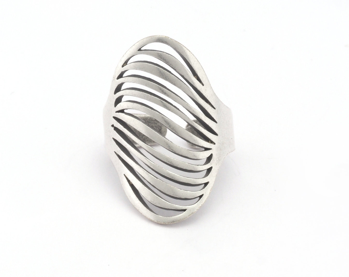 Line Wave Oval Adjustable Ring Raw Brass - Antique silver - Shiny Silver - Shiny Gold (7US 9US inner size) OZ4746