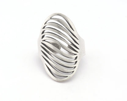Line Wave Oval Adjustable Ring Raw Brass - Antique silver - Shiny Silver - Shiny Gold (7US 9US inner size) OZ4746