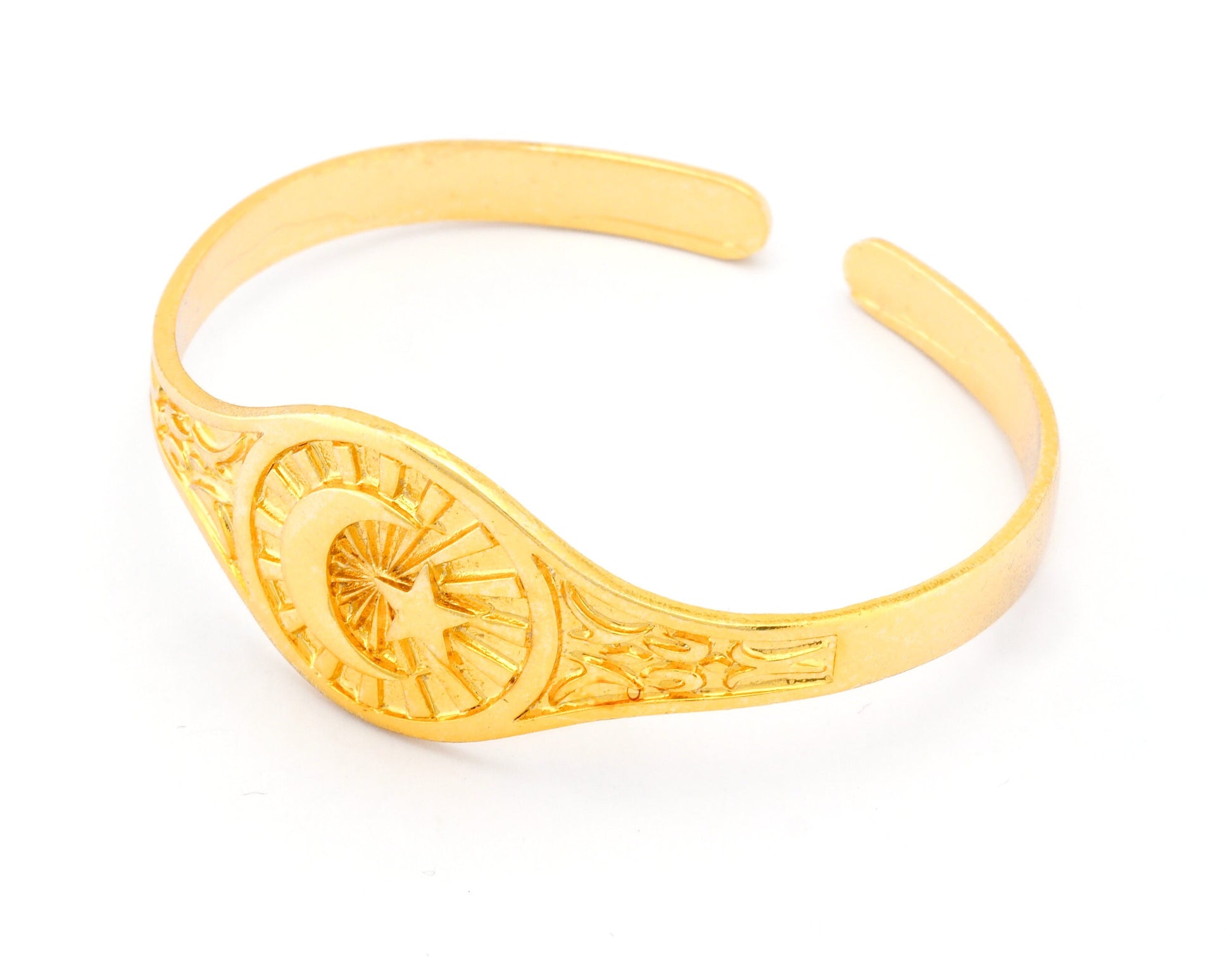 Crescent Moon Star Bracelet Shiny Gold Plated Brass (50 - 62 mm inner size - Adjustable ) OZ4749