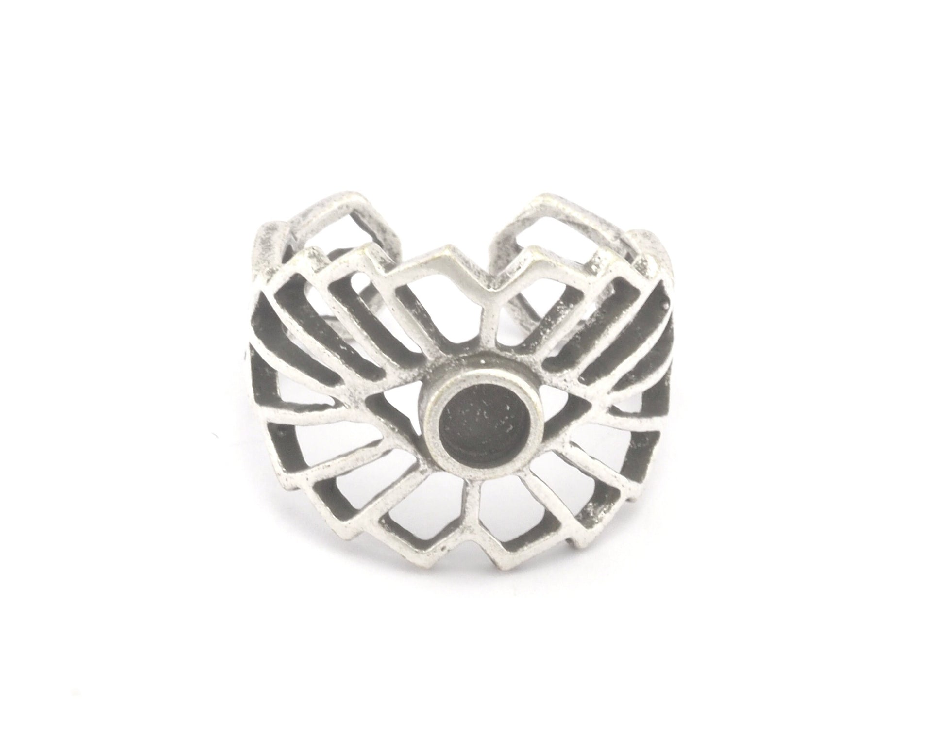 Sun Ethnic Ring Blank Base Glass Cabochon Blank Adjustable raw brass, antique silver , shiny silver, shiny gold (4mm setting) 6-9US 4751