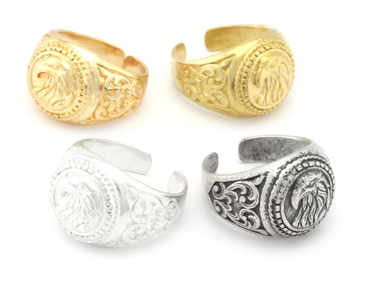 Eagle Wild Life Ring Adjustable Raw Brass , Antique Silver, Shiny Silver, Shiny Gold Plated (9US-12US inner size) 4803