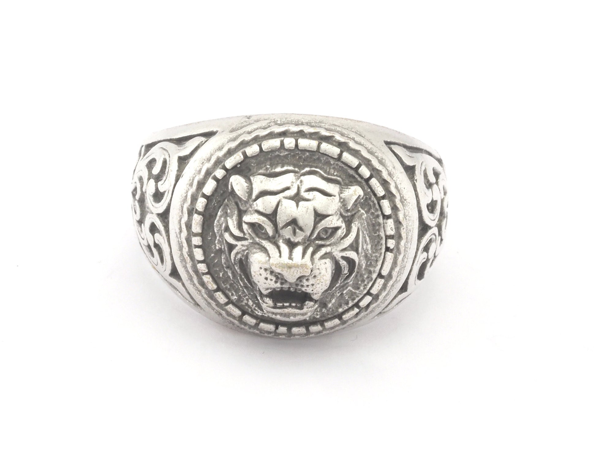 Tiger Lion Wild Cats Signet Adjustable Ring Raw Brass , Antique silver, Shiny Silver, Shiny Gold Plated (10US 12US inner size) OZ4747