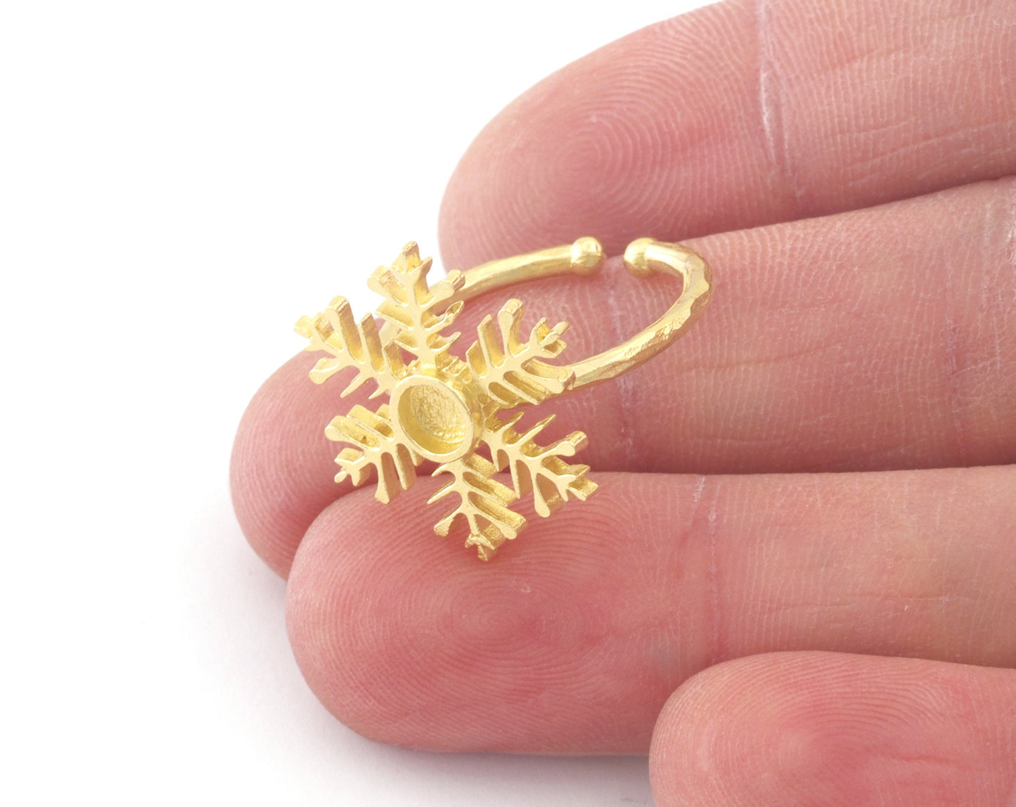 Snow Flake Winter Ring Base Adjustable (6-9US) Ring Blank Brass - Shiny - Antique silver - Shiny Gold plated (4mm blank) OZ4820