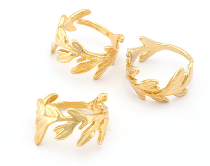 Leaf Branch Ring Adjustable Gold plated brass (18mm 8US inner size) OZ3428