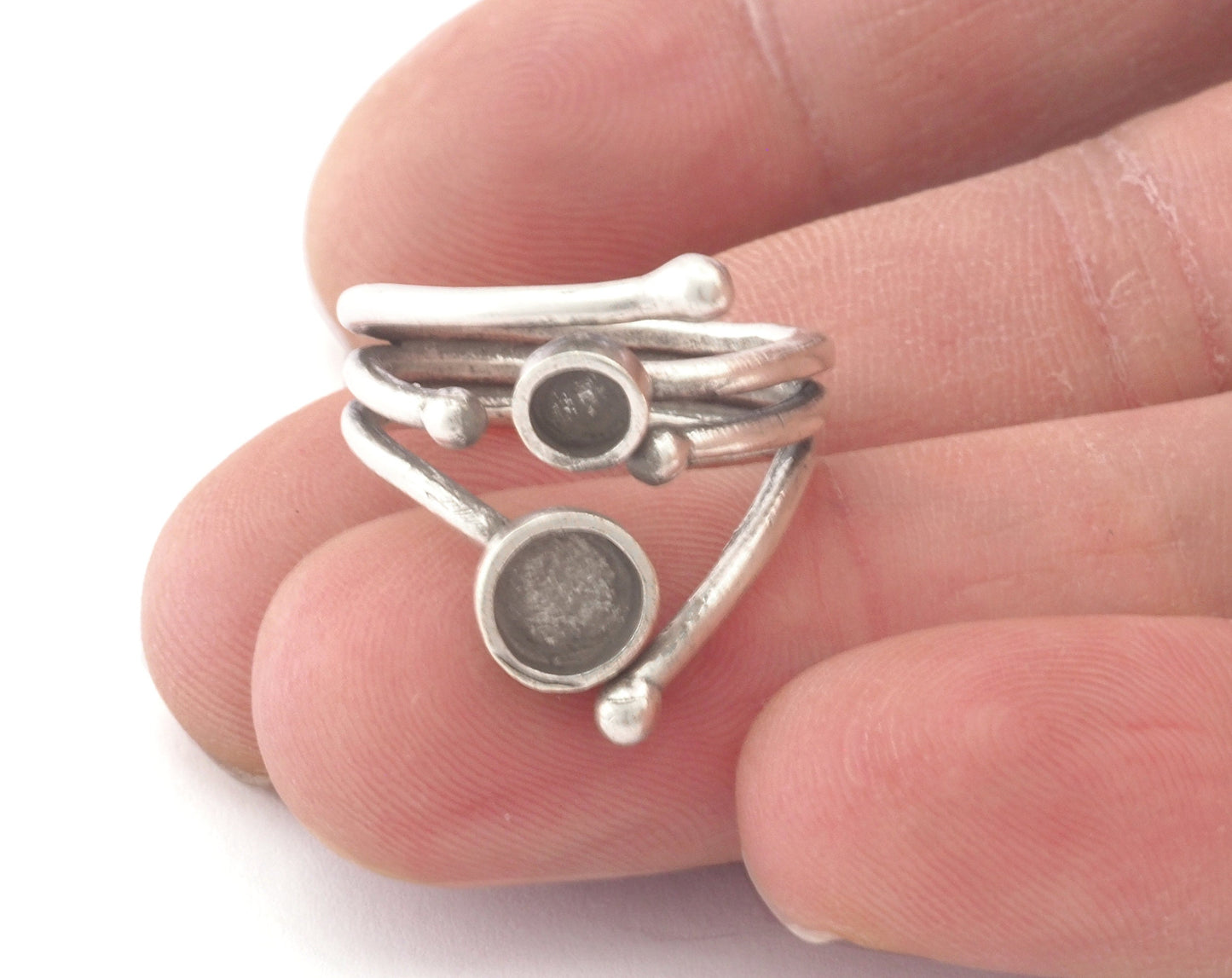 Adjustable Ring Bezel Setting 4mm and 6 mm Round Setting Raw Brass , Antique silver, Shiny silver, Shiny gold plated (7US - 9US size ) 4787