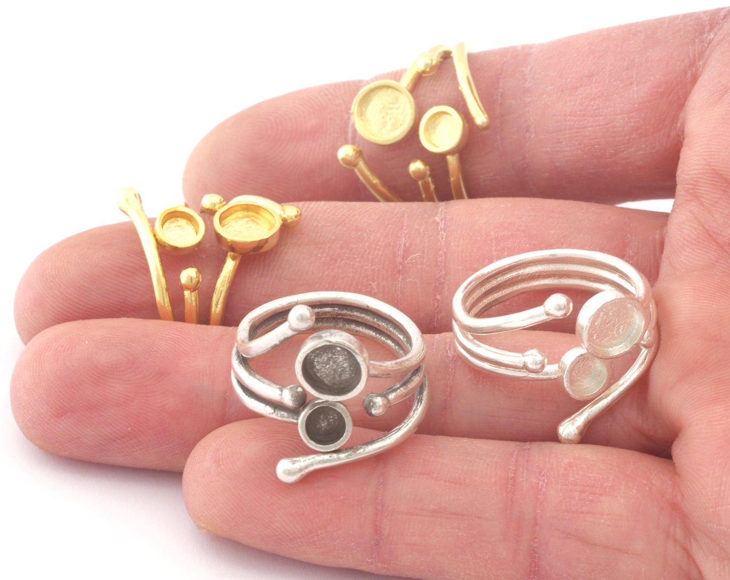 Adjustable Ring Bezel Setting 4mm and 6 mm Round Setting Raw Brass , Antique silver, Shiny silver, Shiny gold plated (7US - 9US size ) 4787