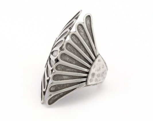 Wings Hammered Ring Adjustable Raw Brass - Antique silver - Shiny silver - Shiny gold plated 4819