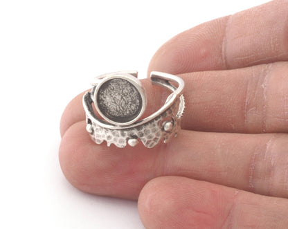 Round Blank Adjustable Ring Half Bezel Raw Brass, Antique silver, Shiny silver, Shiny gold plated 10 mm Setting (7US - 9USinner size ) 4789