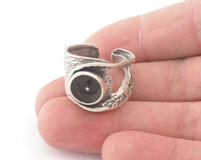 Adjustable Ring Half Drilled Pearl Bezel Raw Brass, Antique silver, Shiny silver, Shiny Gold 10 mm Round Setting (7US - 9US size ) 4788