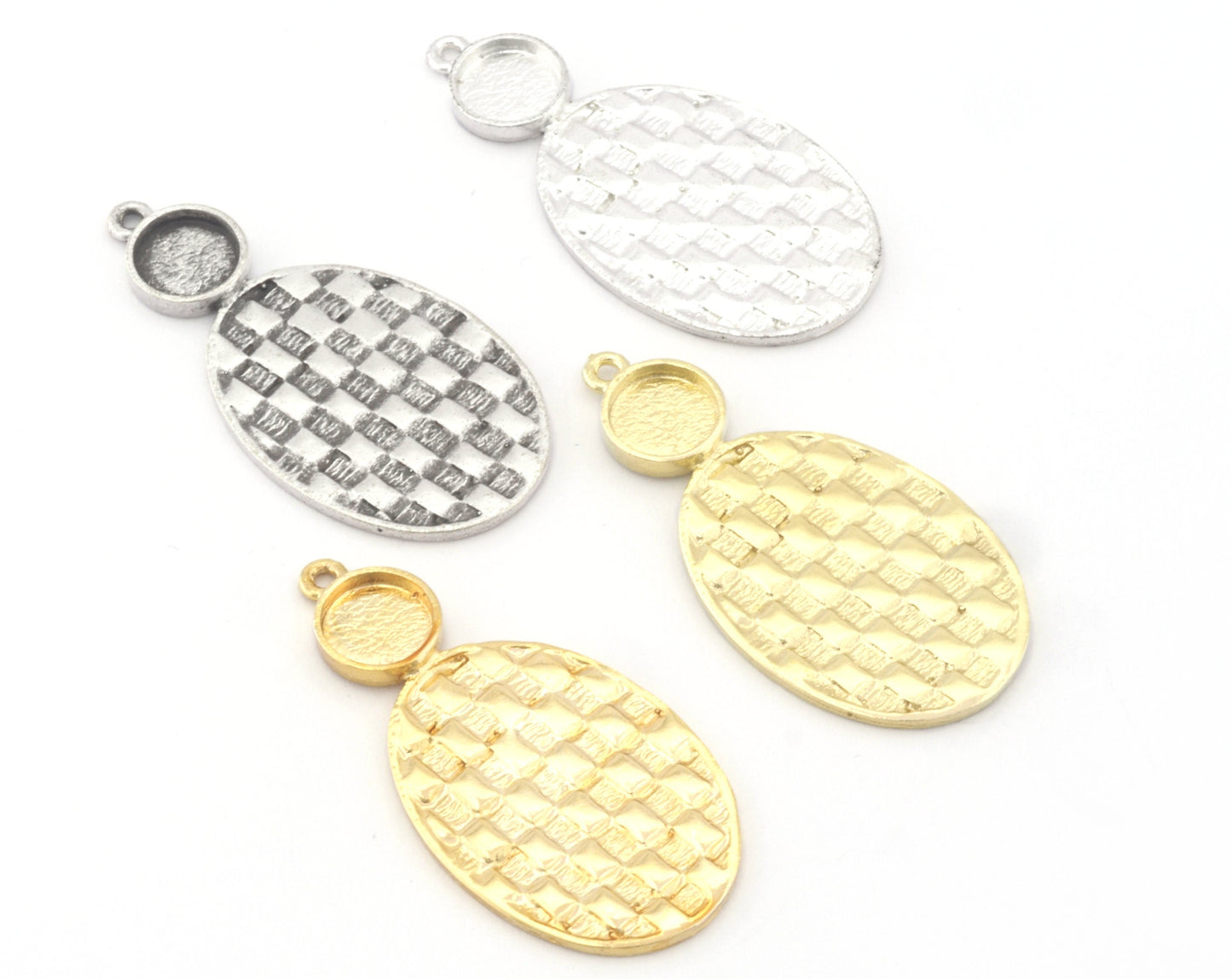 Oval Setting Blank Pendant Woven Textured Raw, Shiny, Antique Silver , Gold Plated Brass 42mm 1.5mm thickness 4777