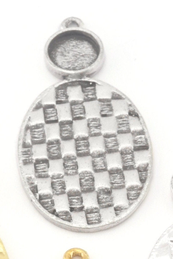 Oval Setting Blank Pendant Woven Textured Raw, Shiny, Antique Silver , Gold Plated Brass 42mm 1.5mm thickness 4777