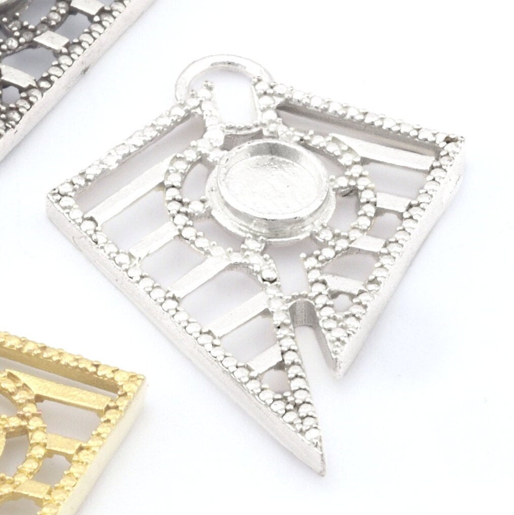 Kite Symbol Setting Blank Pendant Raw, Shiny, Antique Silver , Gold Plated Brass 39mm 1.5mm thickness Charms OZ4773