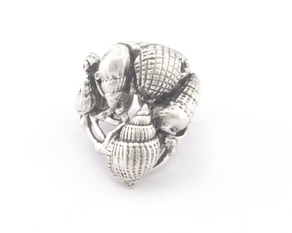 Sea Shell Nautical Signet Adjustable Ring Antique Silver Plated (7US - 10US inner size) 4790