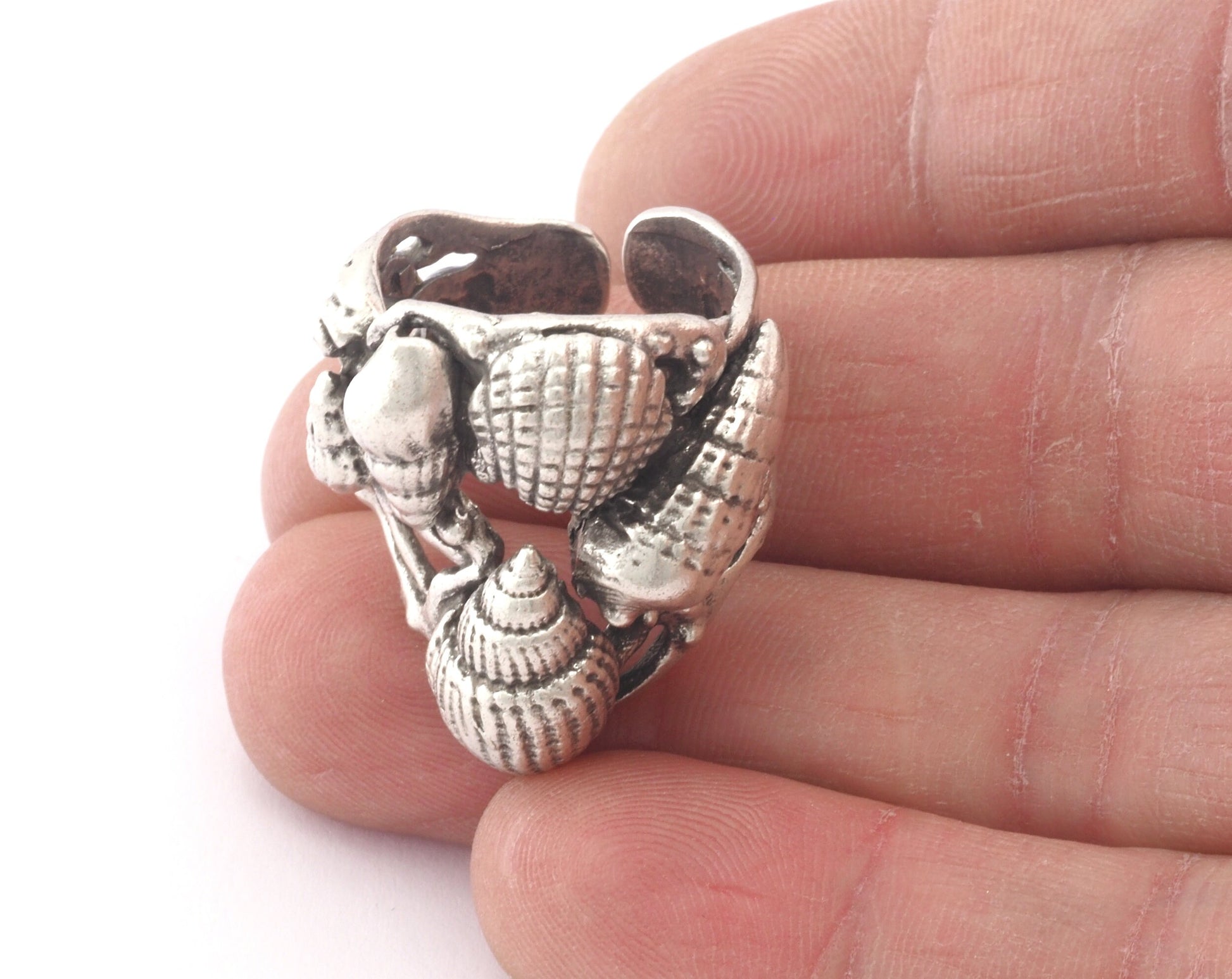 Sea Shell Nautical Signet Adjustable Ring Antique Silver Plated (7US - 10US inner size) 4790
