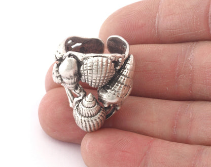Sea Shell Nautical Signet Adjustable Ring Antique Silver Plated (7US - 10US inner size) 4790