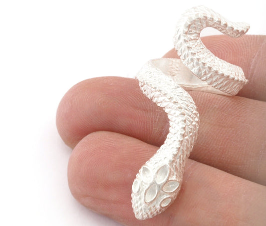Snake Ring Wrap Animal Adjustable Shiny Silver Plated Brass (17mm - 18.5mm 6.5US - 8.5US inner size) Oz4004