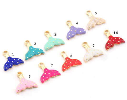 Whale Tail Colorful Charms Enamel Shiny Gold Plated Charms 16mm findings 2668