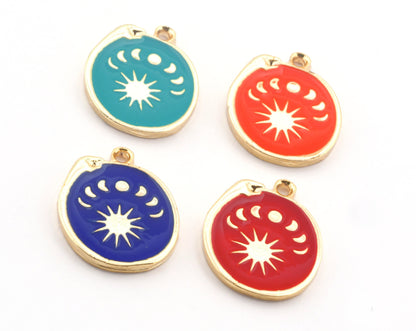 Sun Moon phases Snake Colorful Charms Enamel Shiny Gold Plated Charms 22x18mm findings 2668