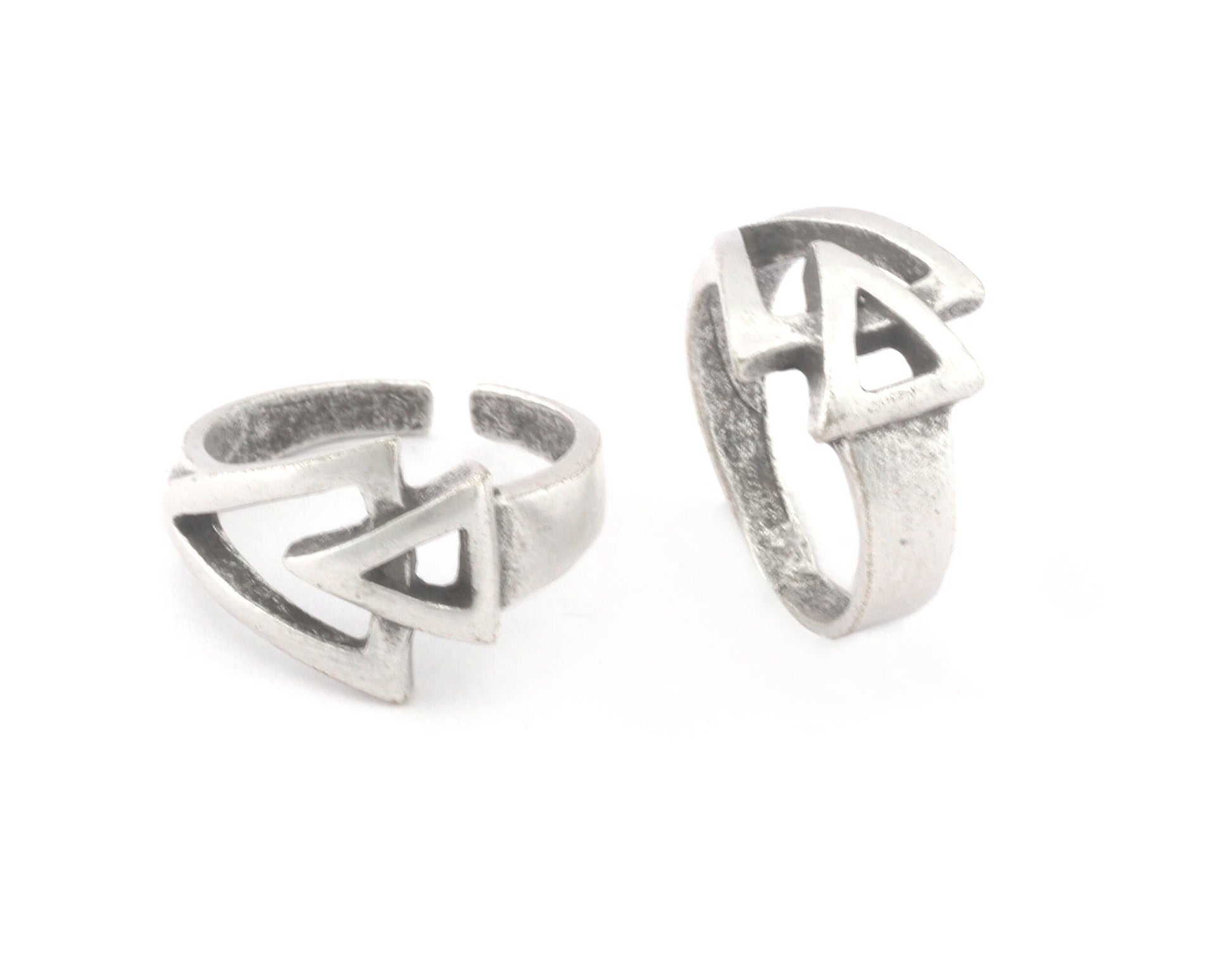 Triangle Frame Band Adjustable Ring Antique Silver plated brass (6US - 8US inner size) 4714