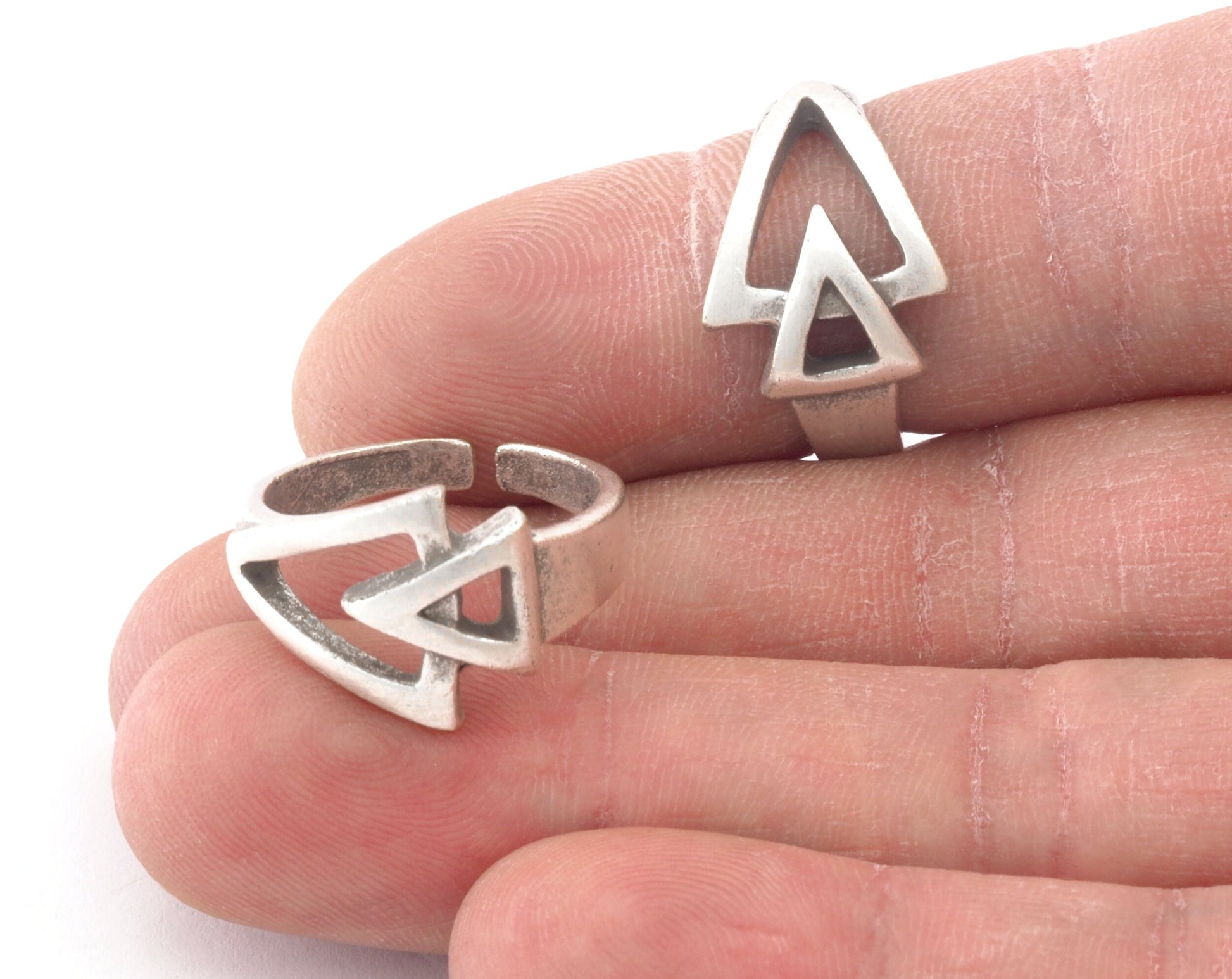 Triangle Frame Band Adjustable Ring Antique Silver plated brass (6US - 8US inner size) 4714